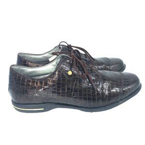 FJ FootJoy Golf Shoes Womens 9M Brown Croc Print Taylored Collection No Spikes